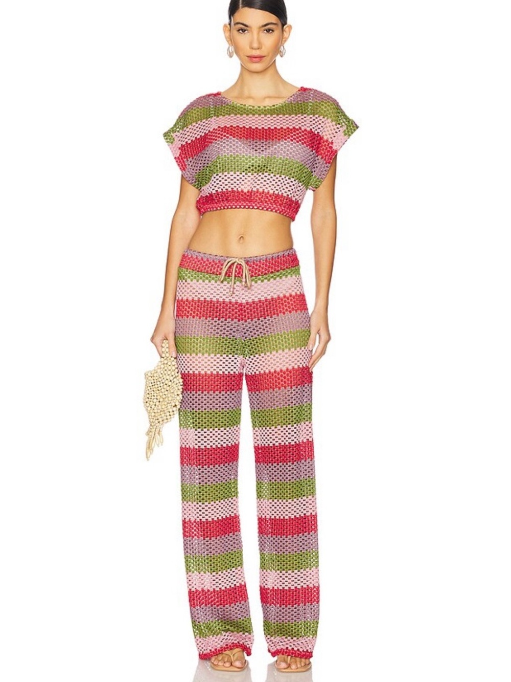 PQ Swim Multicolor Crochet Stripe Pants - Pink, Green, Red